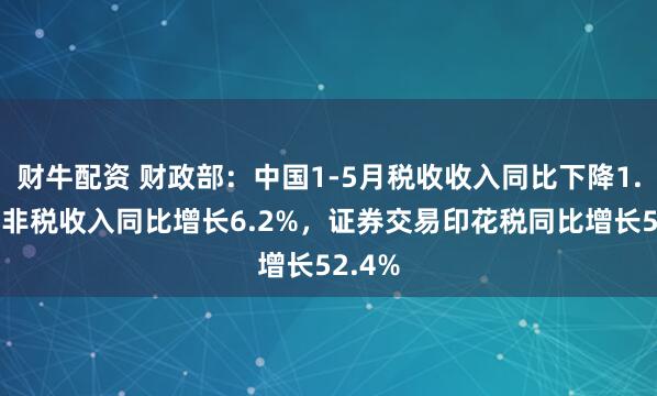 财牛配资 财政部：中国1-5月税收收入同比下降1.6%，非税收入同比增长6.2%，证券交易印花税同比增长52.4%